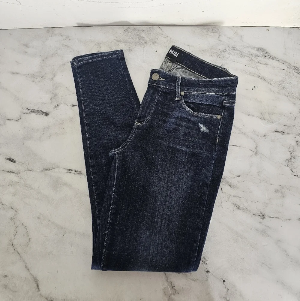 PAIGE Verdugo Ankle Distressed Mid Rise Dark Blue Skinny Jeans‎ 28 Preowned